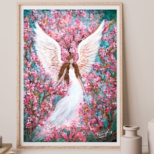 Stampa artistica dell'angelo custode, ali d'angelo, regalo di angelo, regalo di cura, regalo spirituale, regalo di simpatia, regalo di condoglianze, biglietto d'auguri artistico dell'angelo