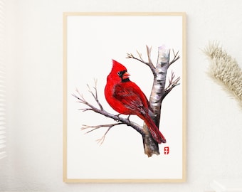 Christmas Cardinal Artwork, Remembrance Gift, Red Bird Print, Bird Lover Gift