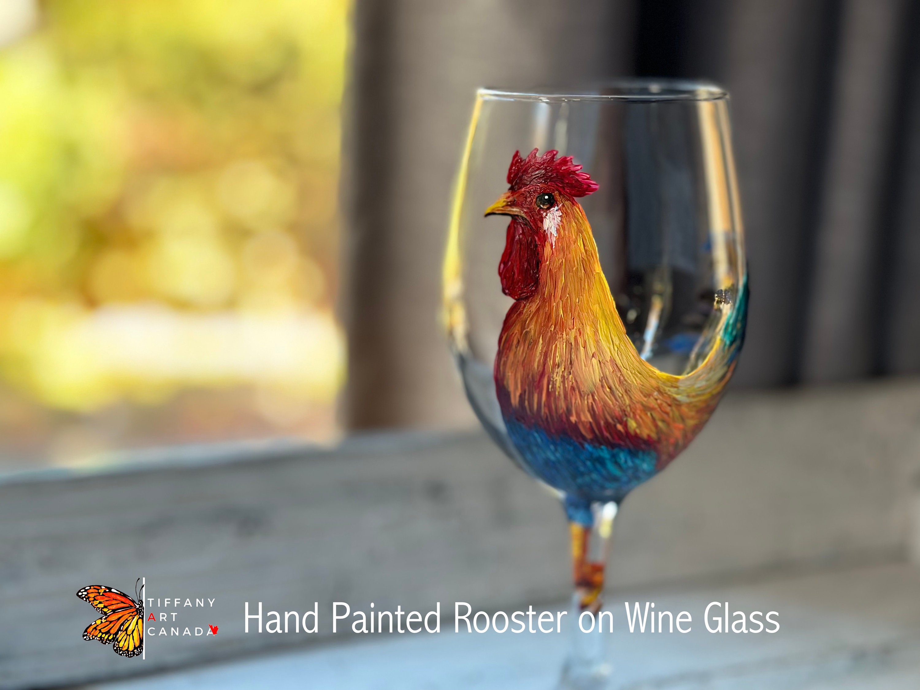 4 Vintage Hand Painted Rooster Liqueur ~ Wine Glasses, 1940's