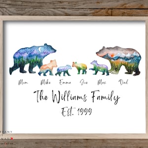 Personalized Bear Family Print, Family Names Custom Print, Housewarming Gift, Mother&#39;s Day Gift for Mom, Family Gift, Gift For Grandparents