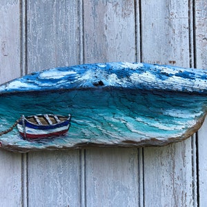 Driftwood art, Driftwood gift, Painted driftwood, Desk art, Sailboat, Ocean art, Seashore art, Driftwood wall art, Beach decor, Beach art