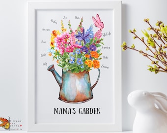 Digitale download: gepersonaliseerd bloemenkunstwerk voor het hele gezin, bloemenboeket voor de geboorte, geboorteboeket, gepersonaliseerd Moederdagcadeau, cadeau voor mama