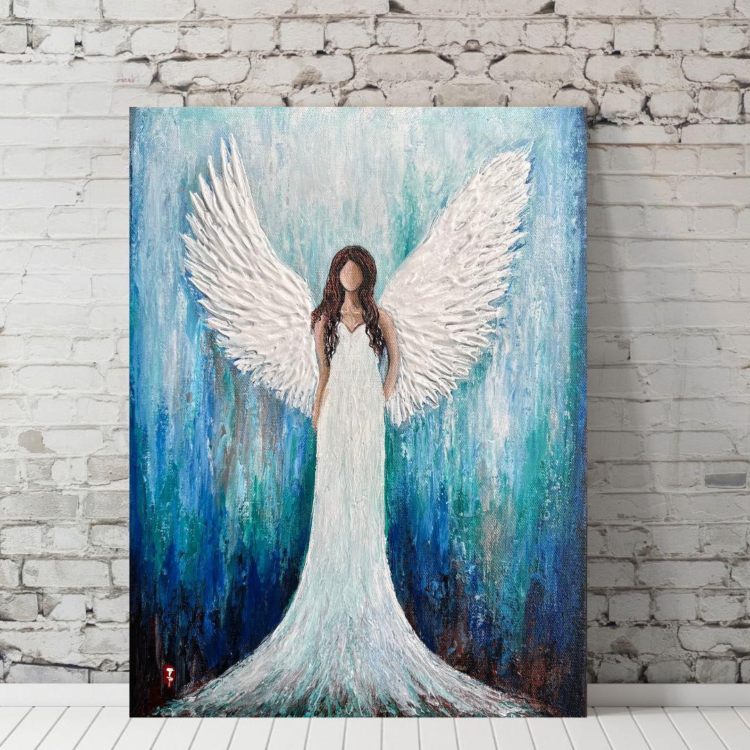 Original Angel Painting on Canvas: Textured Impasto Artwork - Etsy