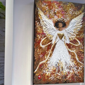 キャンバスに描かれたオリジナルの天使の絵画、抽象的な翼のアート、守護天使の装飾 画像 4