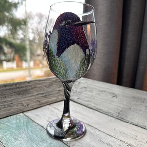 Hand Painted Hummingbird Wine Glass: Unique Bird Lover Gift
