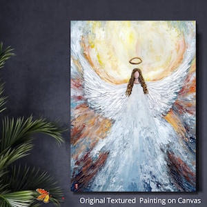 Original Angel Painting on Canvas, Abstract Angel Art, Angel Gift for Mom, Ange Artwork, Angel Decor, Angel Wall Art, Angel Office Art