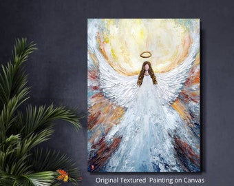 Original Abstract Angel Painting: Textured Acrylic Canvas Art