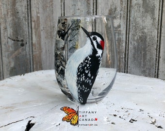 Hand Painted Woodpecker Wine Glass: Bird Lover Gift