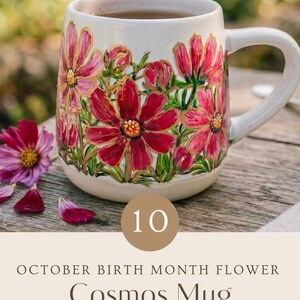 Custom Hand Painted Gladiolus Mug, August Birth Flower Gift, Birthday Gift for Mom, Personalized Coffee Cup for Her Oct. Cosmos