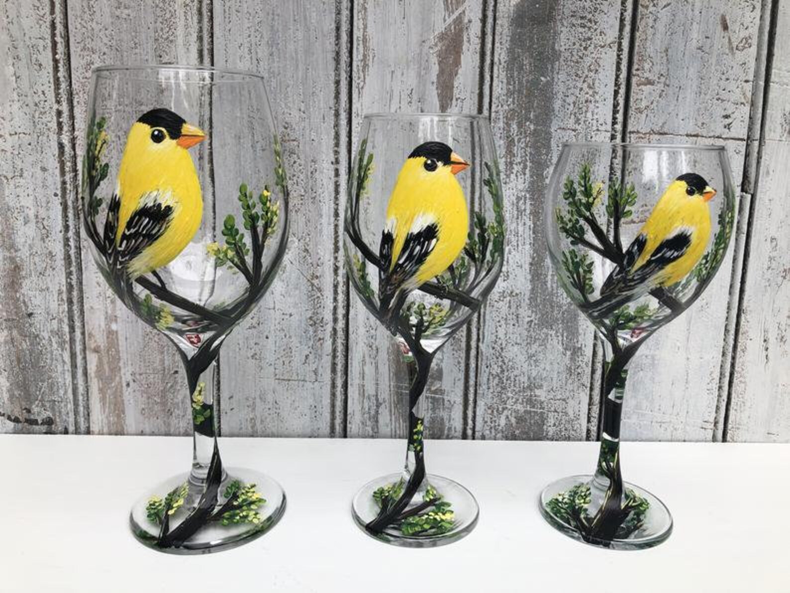 Hand Painted Wine Glass Yellow Finch Wine Glass Bird Wine | Etsy