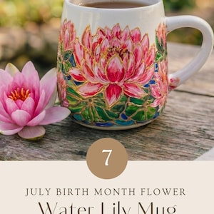Custom Hand Painted Gladiolus Mug, August Birth Flower Gift, Birthday Gift for Mom, Personalized Coffee Cup for Her Jul. Water lily