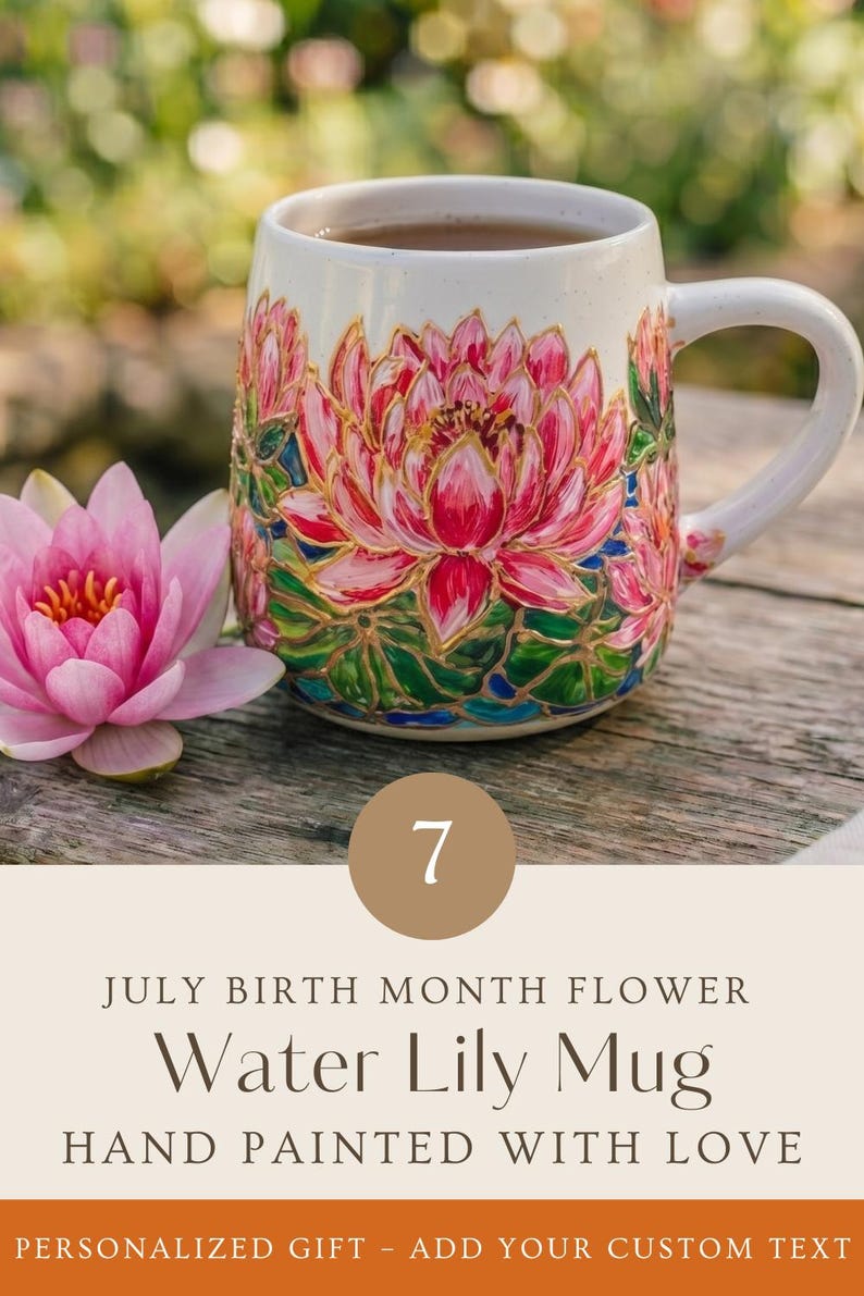 Custom Hand Painted Gladiolus Mug, August Birth Flower Gift, Birthday Gift for Mom, Personalized Coffee Cup for Her Jul. Water lily