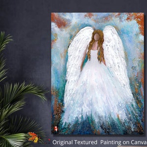 Original Heavy Textured Angel With Wings, Abstract Angel Painting, Original Angel Artwork, Angel Contemporary Art, Angle Gift