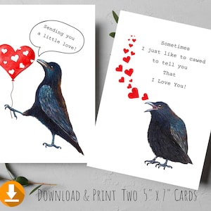 Download digital apenas cawed to say eu te amo cartão, cartão Raven, cartão engraçado de dia dos namorados, presente de dia dos namorados de pássaro, corvo romântico, cartão eu te amo