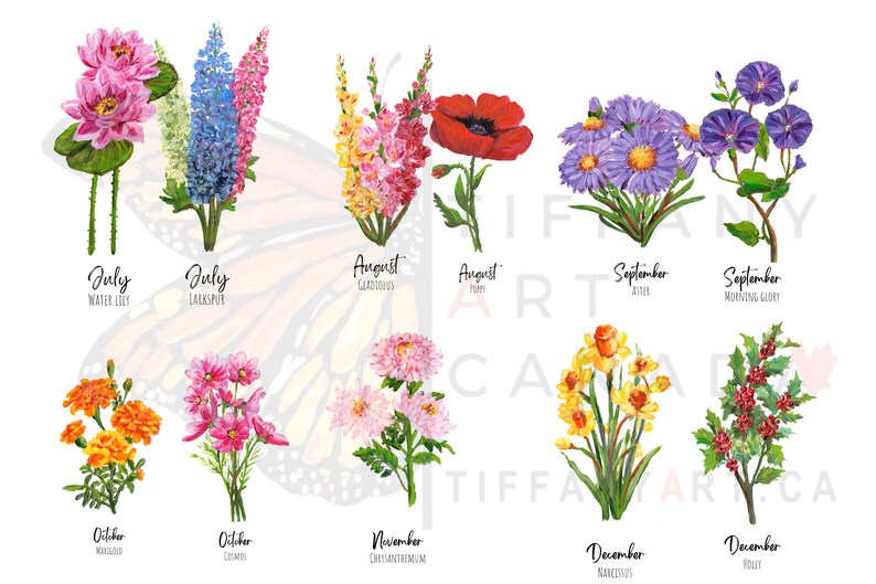 Personalized Birth Flower Art Birth Flower Print Form - Etsy