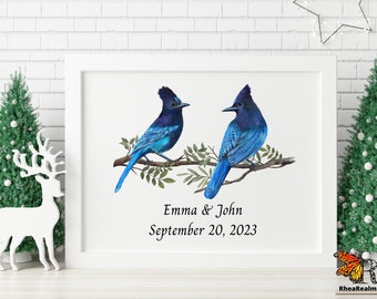 Steller's Jay Couple Print | Personalized wedding gift | Unique Wedding Gift | Wedding gift for couple | Anniversary gift | Engagement Gift