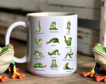 Frog Yoga Poses Mug: Original Art Coffee Mug, Gift for Yogi