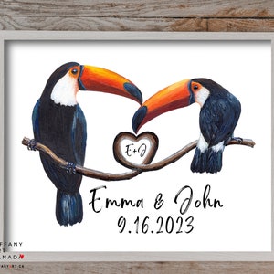 Personalized Toucan Couple Print, Custom First Anniversary Gift, Wedding Gifts For Couple, LoveBird Art, Engagement Gift,  Gift For Wife