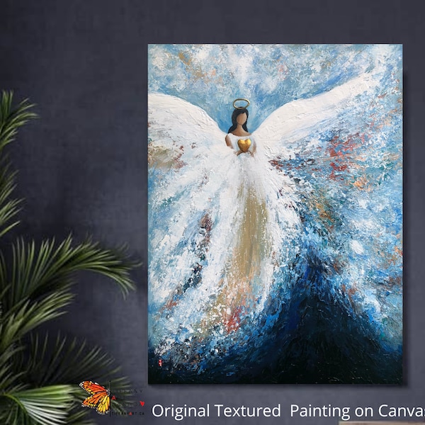 Angel art, Abstract Angel painting , Memorial gift, Sympathy gift, Spiritual Gifts, First communion, Baptism gift, Godparent gift,Tiffanyart
