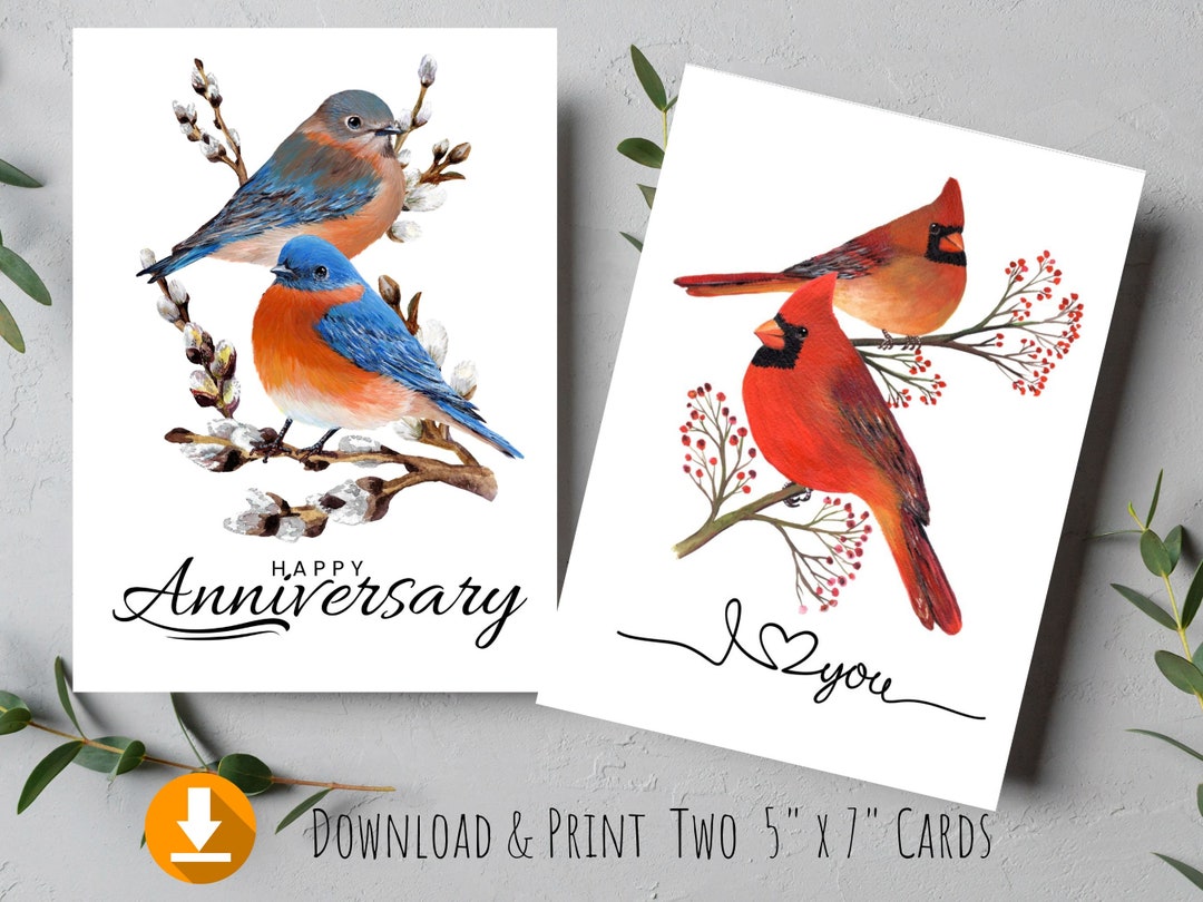 Digital Download Happy Anniversary Birds Card, Printable I Love You ...