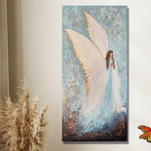 Original Angel Painting on Canvas, Guardian Angel art, Angel Artwork, Angel Wall Decor, Angel Gift Sympathy, Angel Mom Gift, Angel Relief