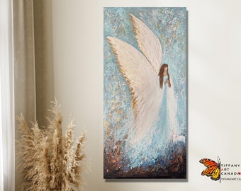 Original Angel Painting on Canvas, Guardian Angel art, Angel Artwork, Angel Wall Decor, Angel Gift Sympathy, Angel Mom Gift, Angel Relief