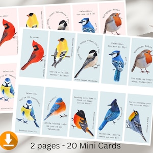 Carte numérique 20 mini-oiseau pour la Saint-Valentin, cartes pour la classe, carte pour enfant, fête de la Saint-Valentin, école de la Saint-Valentin, cadeau pour amateur d'oiseaux, étiquette d'oiseau