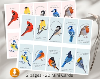 Mini Bird Valentine Cards: School Classroom Party Favors (Digital Download)