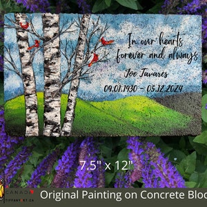 Hand-Painted Birch Tree Cardinal Memorial Stone: Sympathy Gift