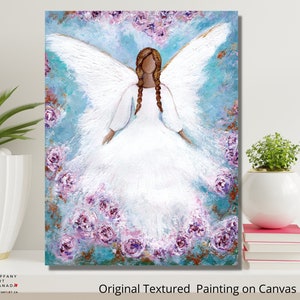 Original Angel painting on Canvas, Guardian Angel art, Angel wings painting, Angel art, Abstract Angel painting, Angel Wall Art, Angel Gift