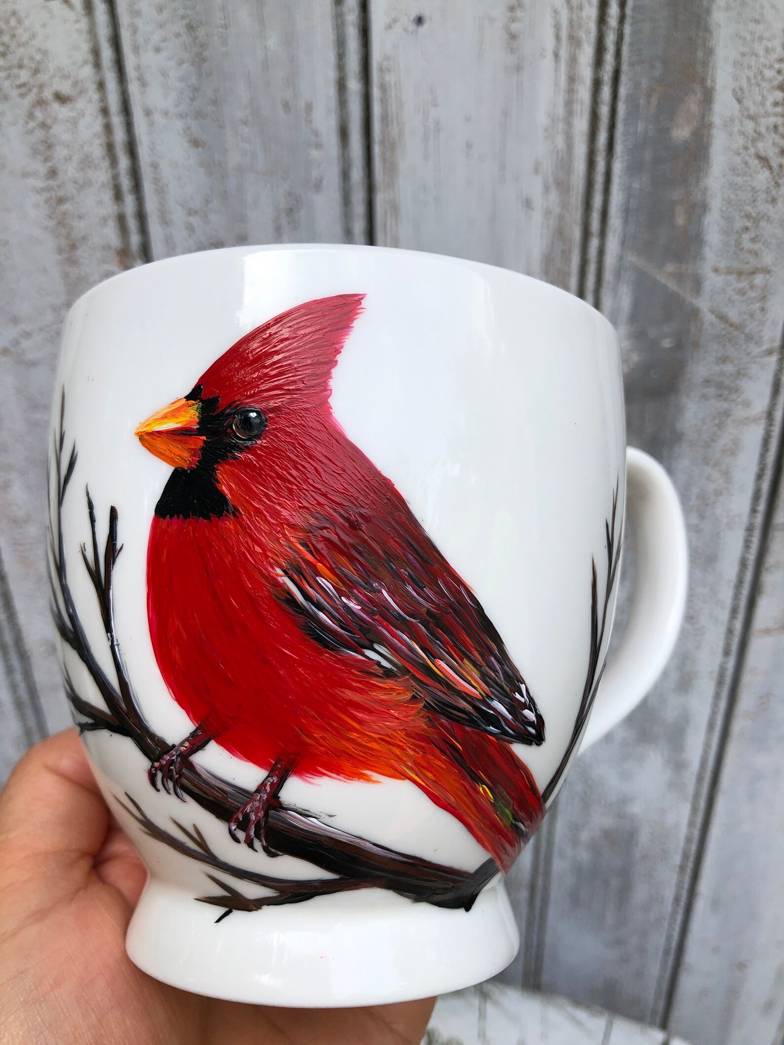 Cardinal bird Hand painted mug Bird mug Personalized Mugs Etsy