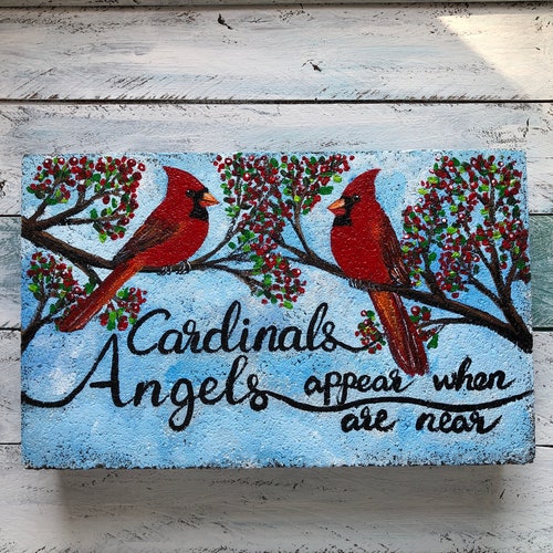 Hand Painted Remembrance Stone, Cardinal Memorial Stone, Sympathy gift, In loving memory, Garden Stone, In Memory of Mom, In Memory of shops Dad