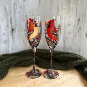 Set of 2 Cardinal Wine Glass, Hand painted Wine Glass, Cardinal Wedding Gift for Couple, Bird Wine Glass, Birthday Gift, Cardinal Gift