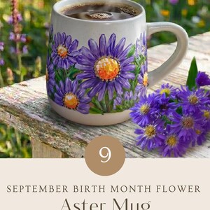 Custom Hand Painted Gladiolus Mug, August Birth Flower Gift, Birthday Gift for Mom, Personalized Coffee Cup for Her Sep. Aster