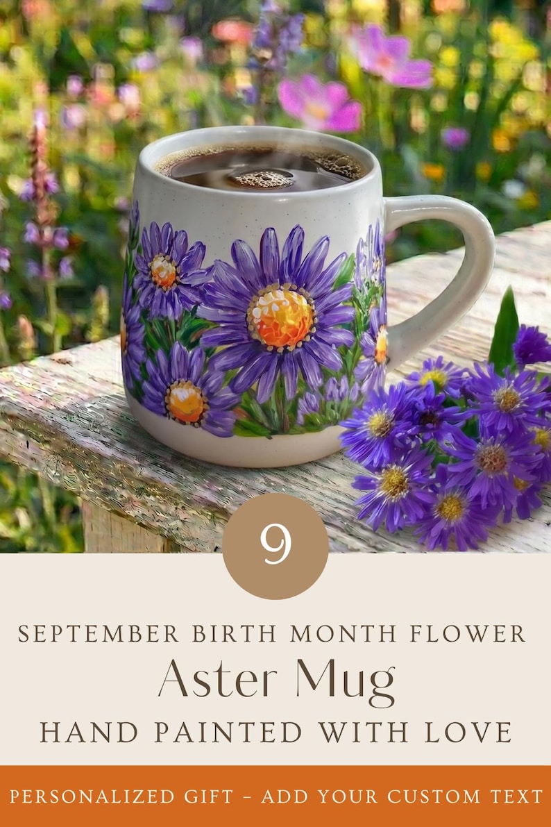 Custom Hand Painted Gladiolus Mug, August Birth Flower Gift, Birthday Gift for Mom, Personalized Coffee Cup for Her Sep. Aster
