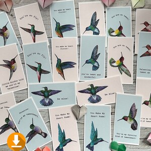 20 mini cartes de Saint-Valentin colibri, téléchargement immédiat, oiseau de la Saint-Valentin, camarade de classe, salle de classe Saint-Valentin, cartes pour enfants, étiquettes cadeaux