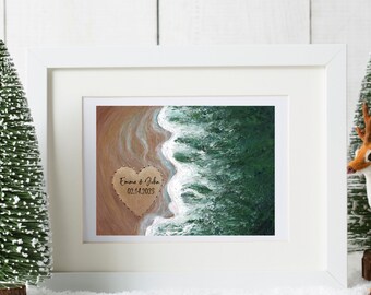 Personalized Beach Wedding Gift, Beach Wedding Decor, Anniversary Gift, Wedding Gift Idea, Beach Heart Print, Couple's Names and Date, Beach