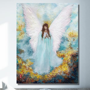Original Angel painting on canvas, Guardian Angel art, Angel wings painting, Angel art, Abstract Angel painting, Angel Artwork, Angel Arts