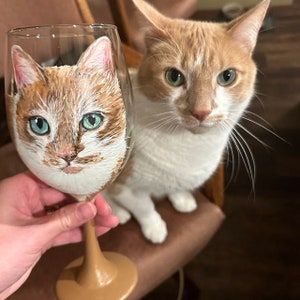 Custom Cat Wine Glass from Your Photo, Pet Wine Glass, Pet Portrait Painting, Pet Gift, Cat Painting, Cat Art, Cat lover Gift, Cat Mom Gift