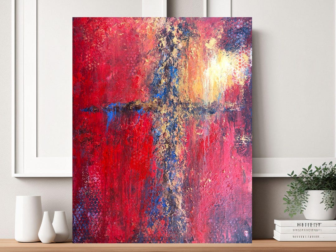 Abstract Red Cross Pattern Abstract Red Cross Painting, Original Large Abstract Painting, Abstract ...
