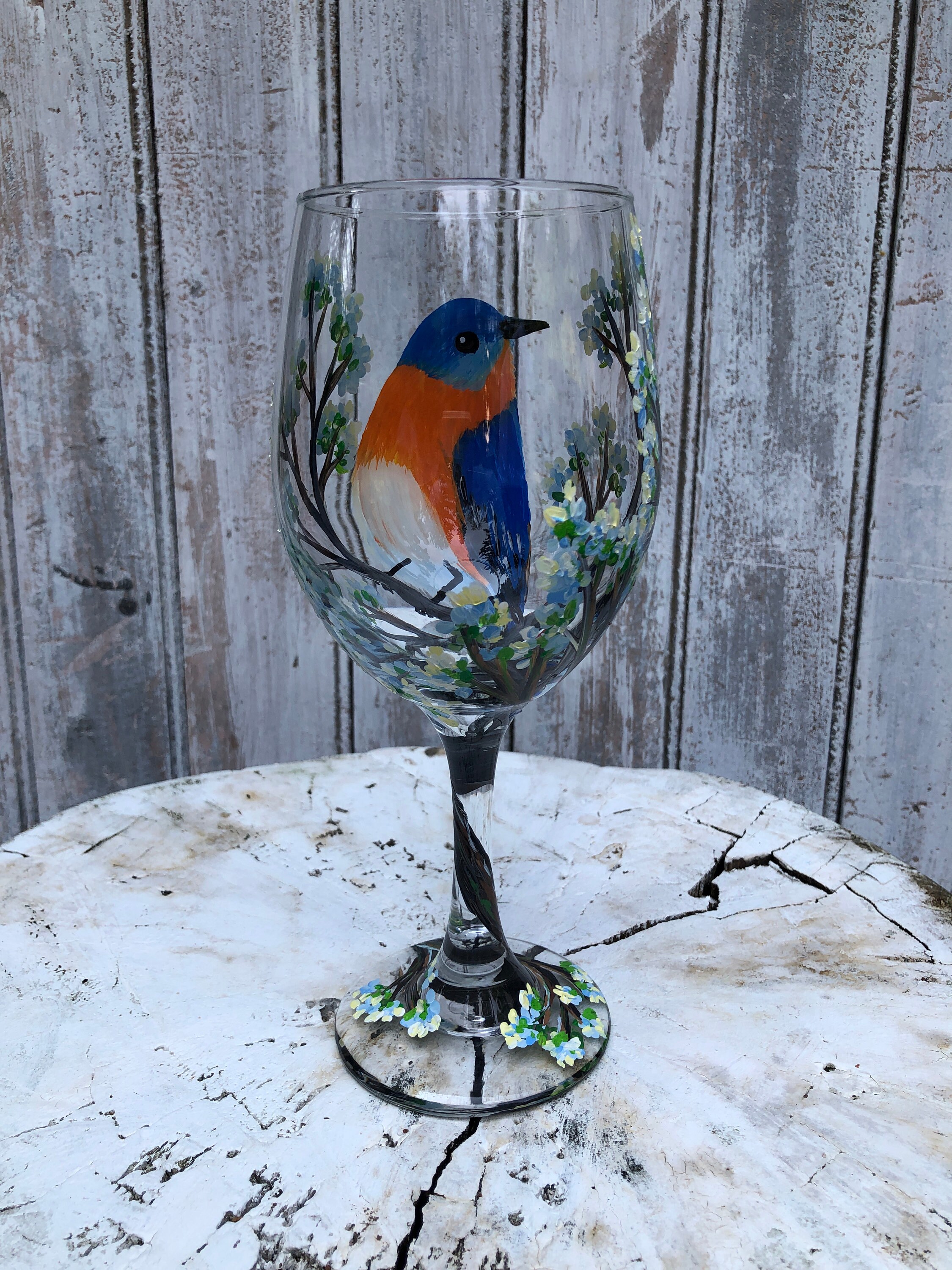 Eastern BlueBird Wine Glass Bird Wine Glass BlueBird of Etsy