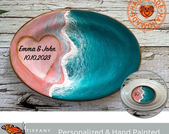 Hand Painted Jewelry Dish, Personalized Ocean Ring Dish, Wedding Gift, Engagement Gift, Anniversary, Bridal Shower, Blue Christmas Gift