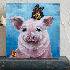 Original Piggy Painting on wood, Farmhouse Animals Art, Pig Lover Gift, Pig decor,  Nursery PiggyWall Art,Pig Birthday  Gift for Best Friend