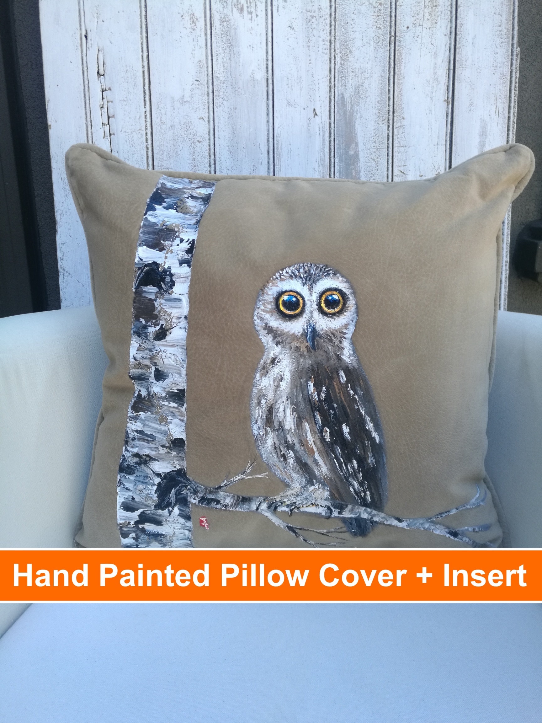 Hand painted Owl pillow, Owl gift,  Owl painting, Owl lover gift, Wildlife cushion, Owl decor, Hand 