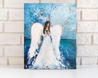 Original Angel oil painting, Angel painting on canvas, Guardian Angel art, Angel wings painting, Angel art, Abstract Angel painting, Angel