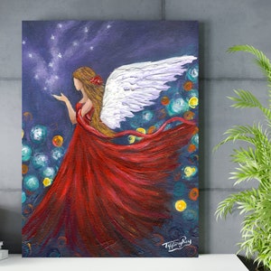 Original Angel painting on Canvas, Guardian Angel art, Angel wings painting, Angel art, Abstract Angel painting, Angel Wall Art, Angel Gift