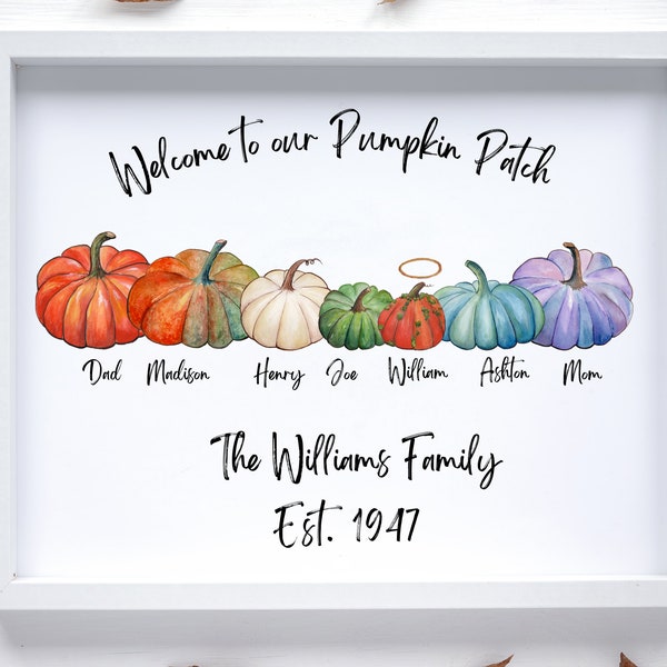 Personalized Pumpkin Family Print, Welcome to Our Patch, Pumpkin Family Portrait, Autumn Pumpkin Family, Fall Wall Art, Farmhouse Fall