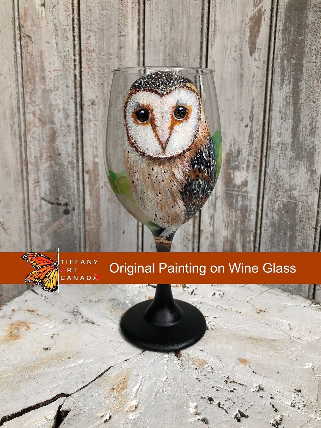 Hand Painted Barn Owl Wine Glass, Owl Wine Glass, Owl Gift