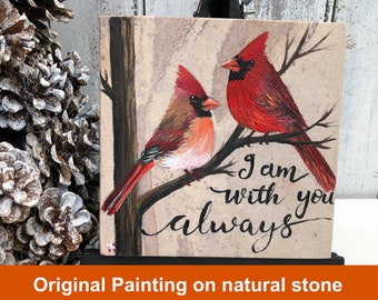 Cardinal Sympathy Gift: Hand-Painted Stone Art, Remembrance Gift