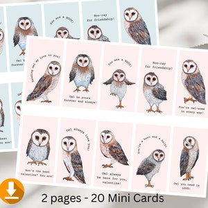 20 Mini-Eulen-Valentinstagskarten, Karten für Klassenzimmer, Karten für Kinder, Valentinstagsparty, Kinder-Valentinsgrüße, Schul-Valentinsgrüßen, Eulen-Liebhaber-Geschenk